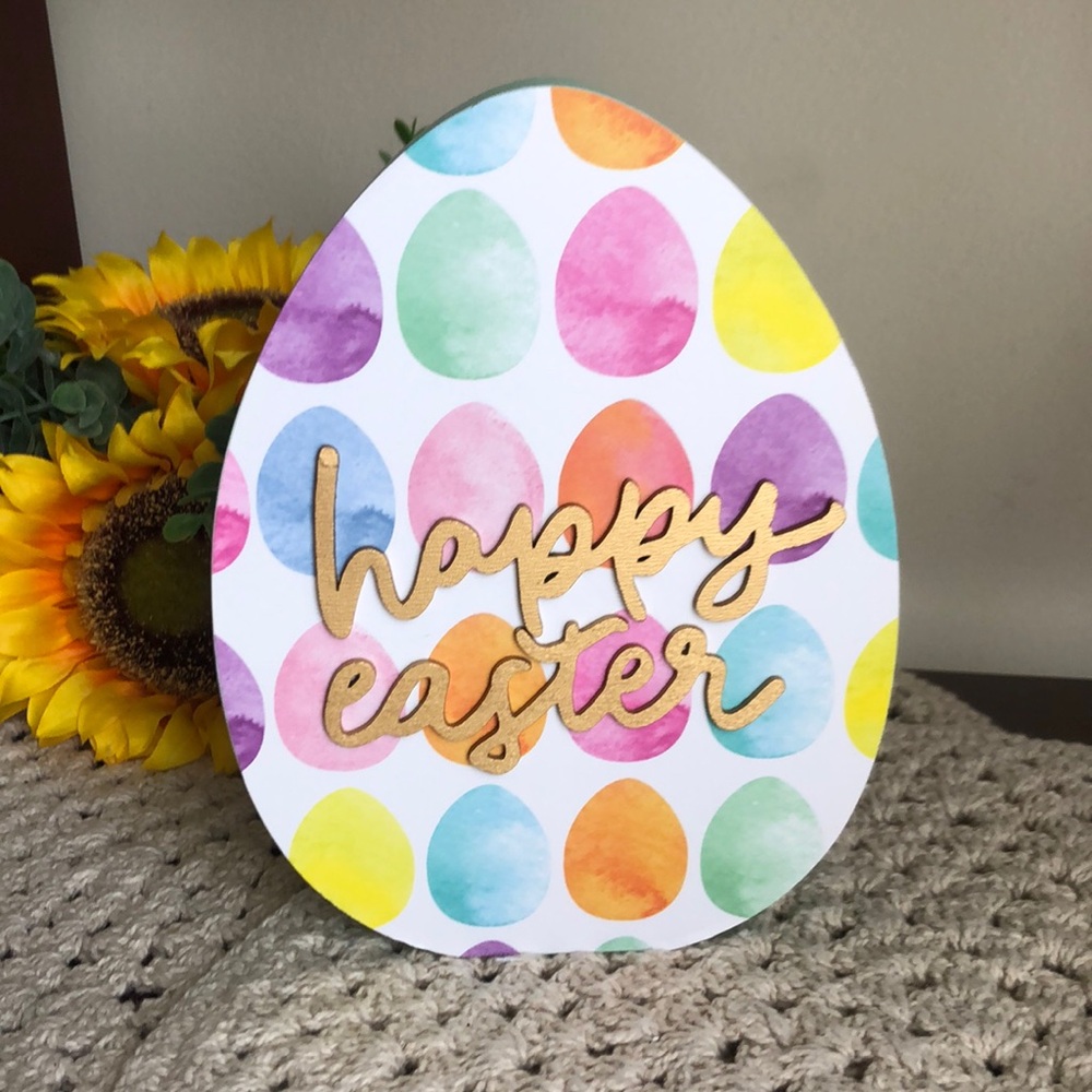 Colorful HAPPY EASTER Egg Shaped Tabletop Decor